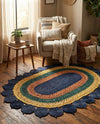 Woven Seaside Jute Collection Area Rug - Coastalhaven (Navy Blue Yellow Green) Oval Navy Blue Yellow Green  lifestyle 32