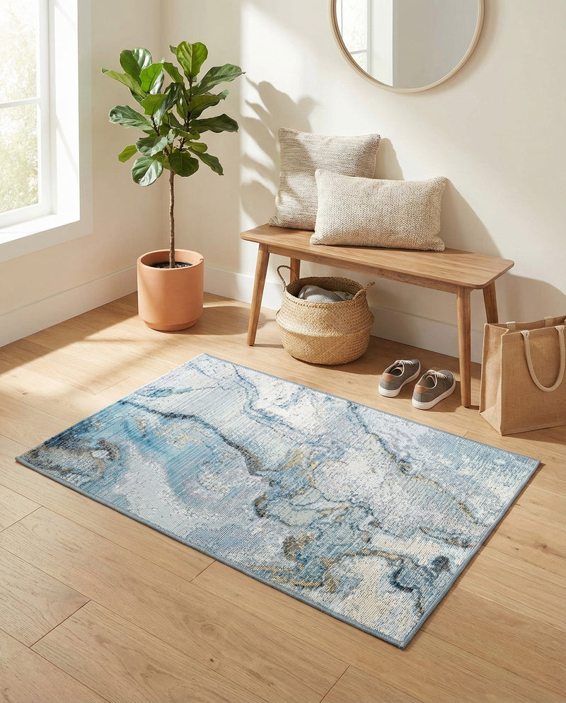 Urban Terrace Collection Area Rug -  Vertex Rectangle Blue and Ivory  lifestyle 10