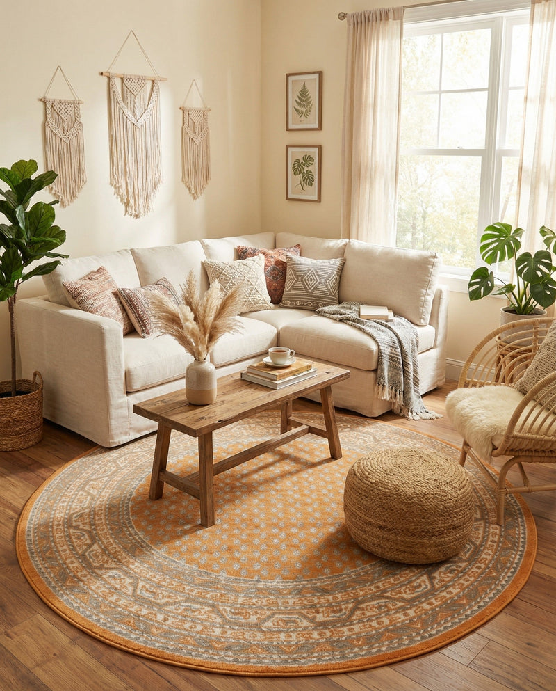 Soho Elegance Collection Area Rug -  Mercer (Orange) Round Orange  lifestyle 53