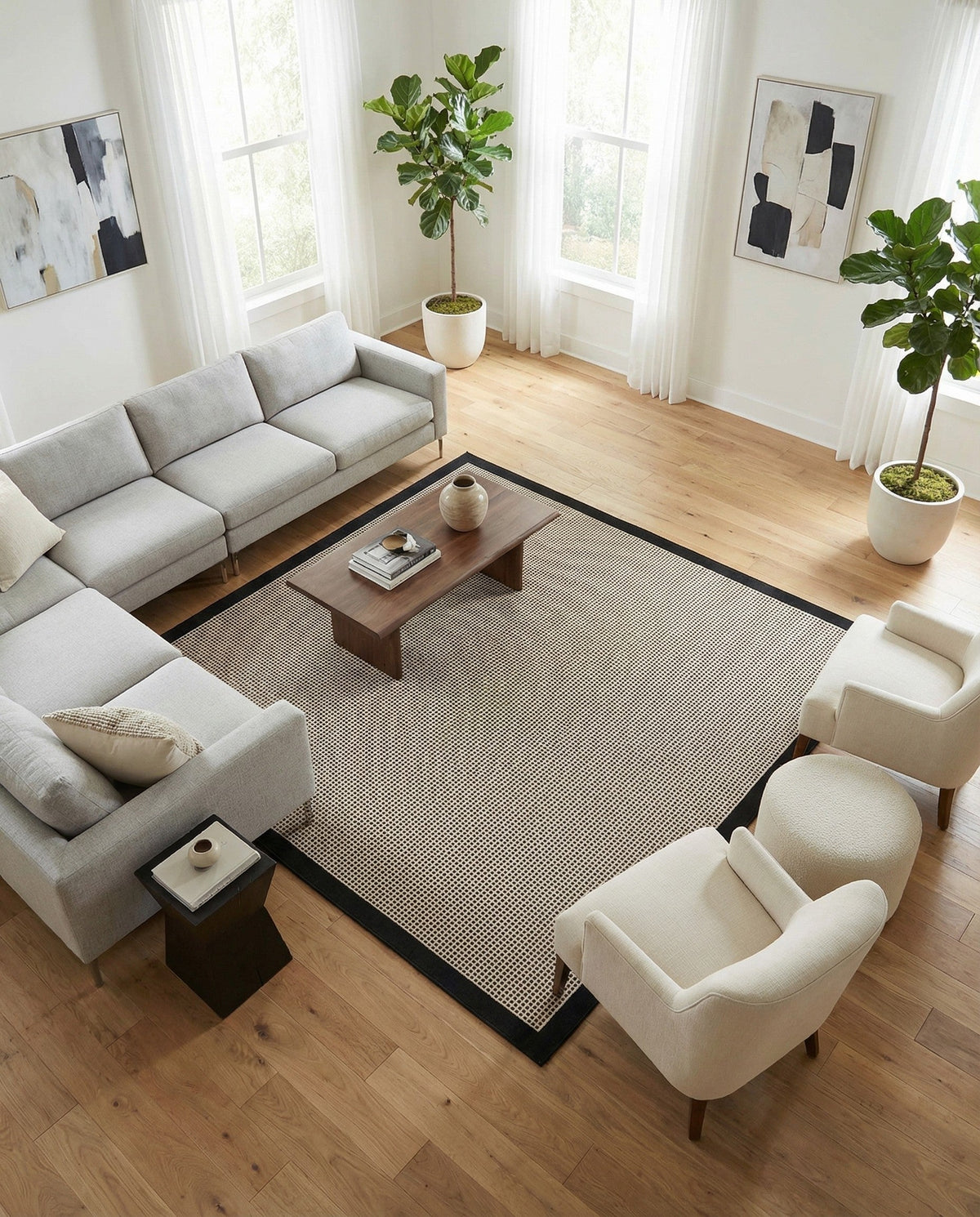 Terrace Fringe Collection Area Rug - Oceanside Square Black  lifestyle 198