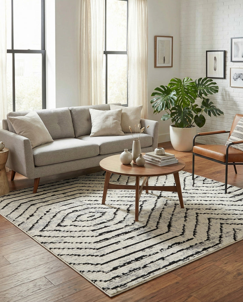 Marrakech Mosaic Collection Area Rug -  Tangier Square Black and White  lifestyle 45