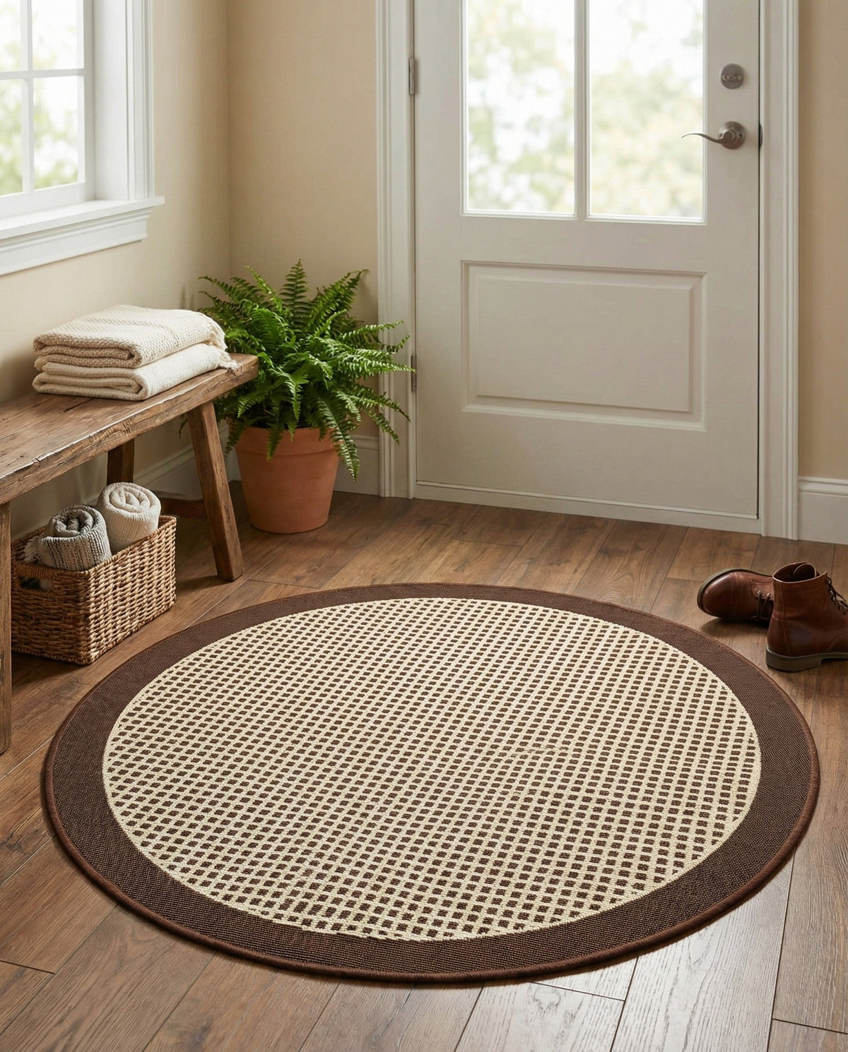 Terrace Fringe Collection Area Rug - Oceanside Round Brown  lifestyle 70