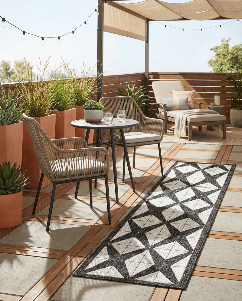 Urban Terrace Collection Area Rug -  Hudson Runner Black and White  lifestyle 65