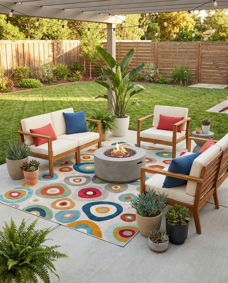 Outdoor Marrakesh Collection Area Rug -  Chefchaouen Rectangle Multi Beige  lifestyle 56