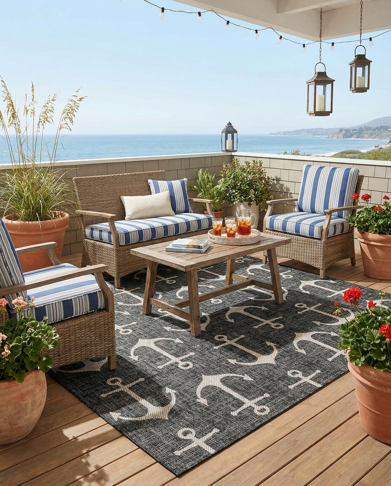 Seaside Haven Rugs Collection Area Rug - Sapphire (Charcoal) Square Charcoal  lifestyle 50