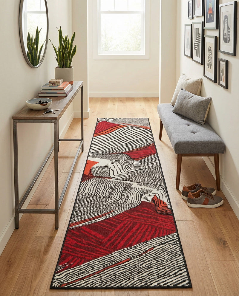 Urban Terrace Collection Area Rug -  Porch Runner Red and Black  lifestyle 53