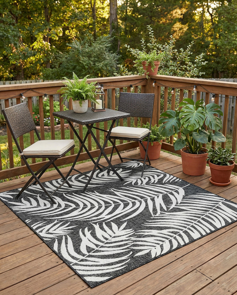 Seaside Blooms Collection Area Rug - Verdure (Charcoal) Square Charcoal  lifestyle 71
