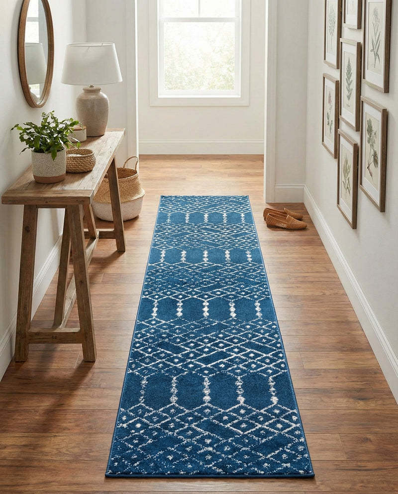 Marrakesh Lattice Collection Area Rug - Casablanca (Navy Blue) Runner Navy Blue  lifestyle 76