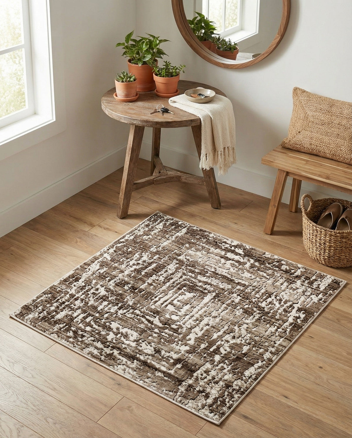 Sanctuary Retreat Collection Area Rug -  Asylum Square Chocolate Brown  lifestyle 187