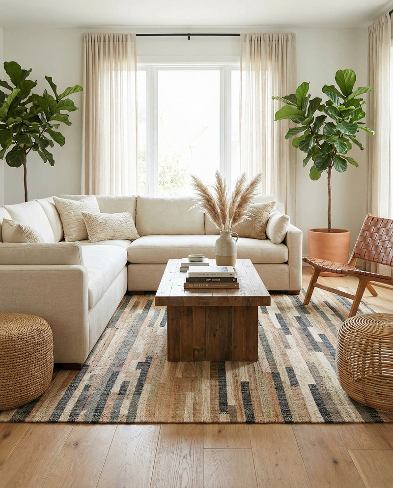 Benares Handwoven Jute Collection Area Rug -  Varanasi Rectangle Beige  lifestyle 15