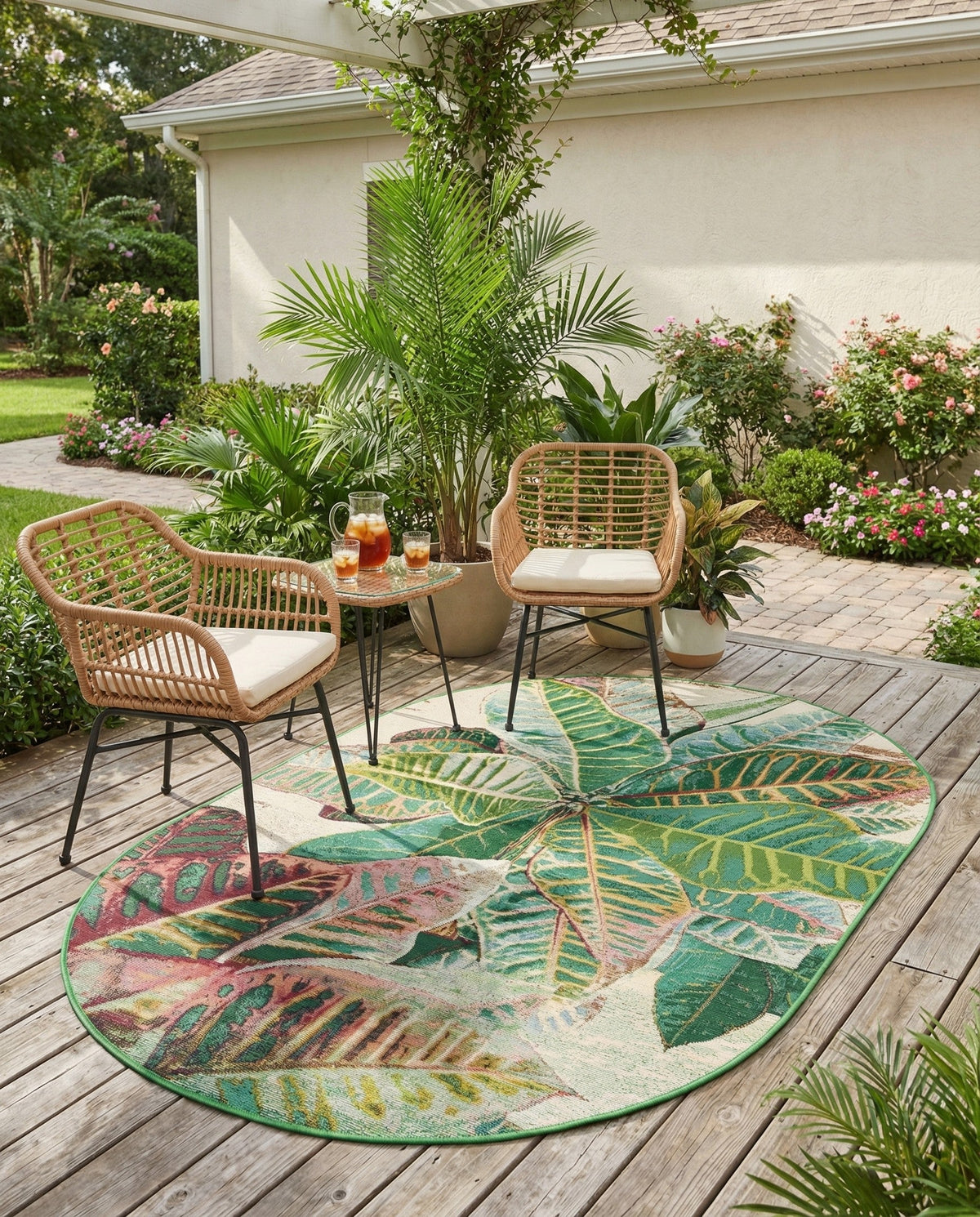 Seaside Blooms Collection Area Rug -  Fern Oval Multi  lifestyle 120