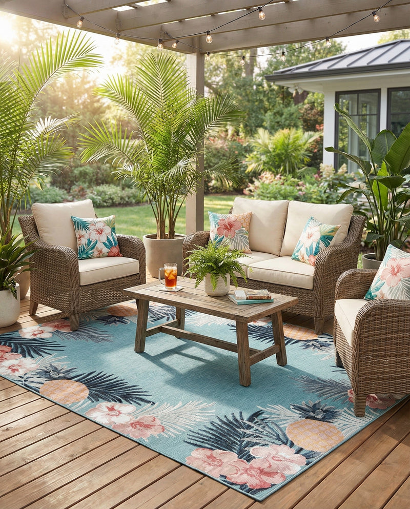 Seaside Blooms Collection Area Rug - Haven Rectangle Blue  lifestyle 29