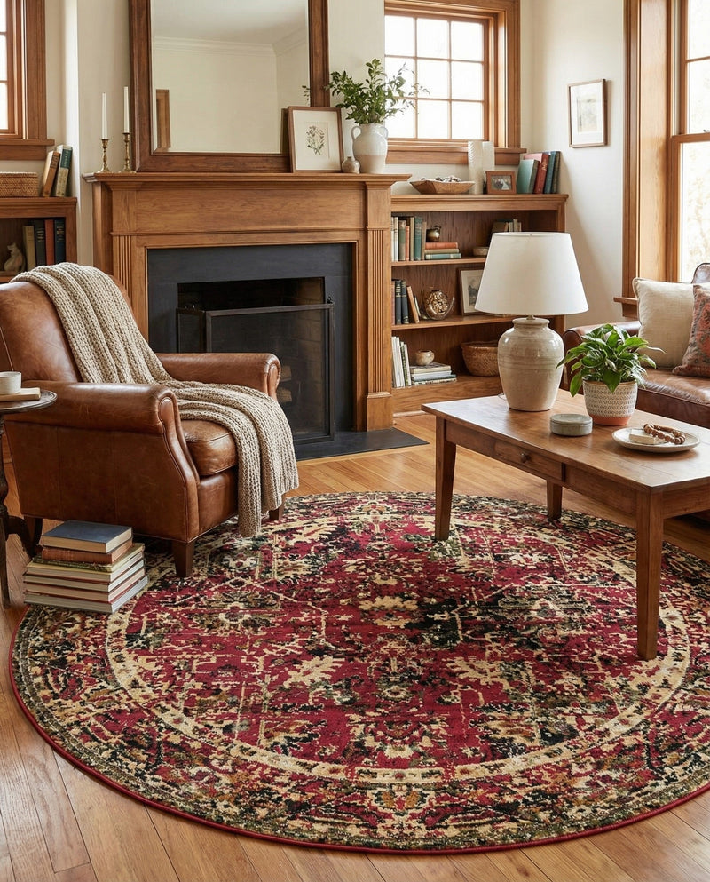 Neptune Elegance Collection Area Rug -  Galatea (Burgundy) Round Burgundy  lifestyle 74