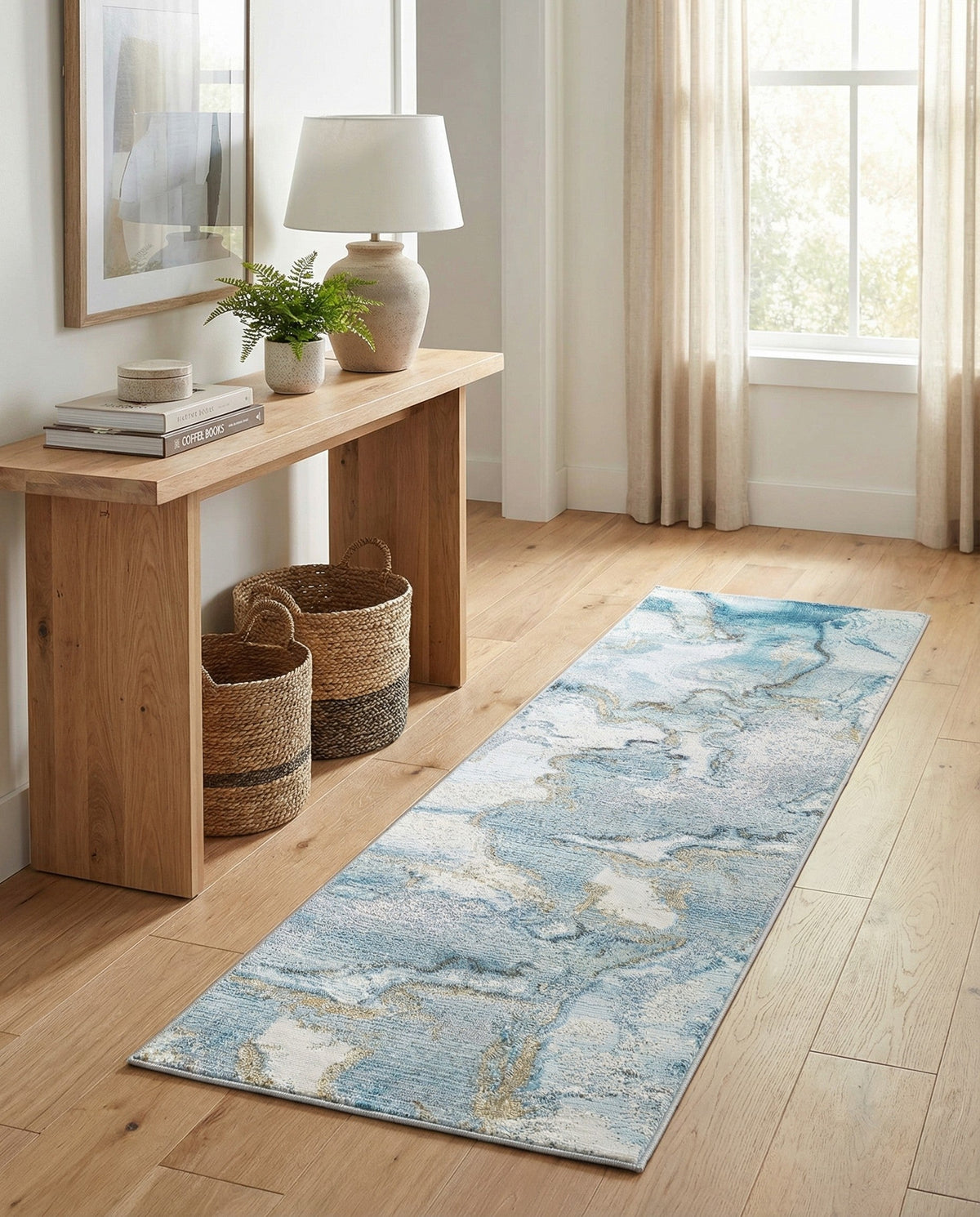Urban Terrace Collection Area Rug -  Vertex Runner Blue and Ivory  lifestyle 99