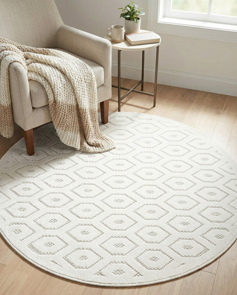 Garden Lattice Charm Collection Area Rug - Arbor (Ivory) Round Ivory  lifestyle 48
