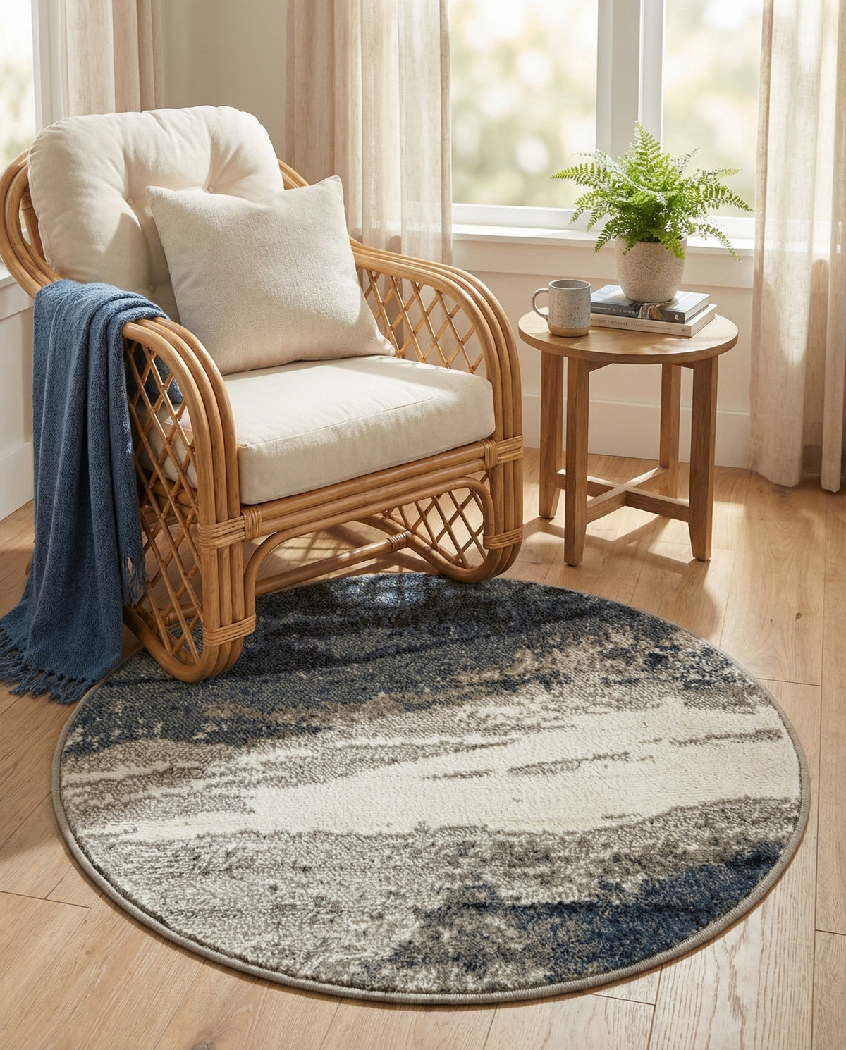 Copenhagen Edge Collection Area Rug - Nyhavn Round Blue  lifestyle 171