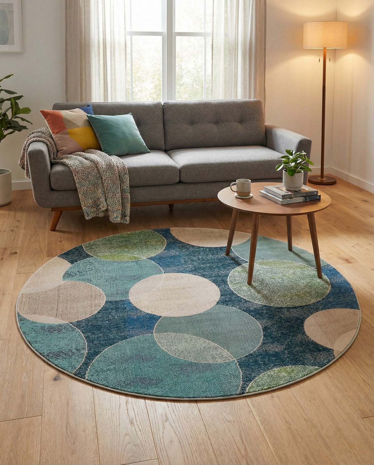 Chromatic Oasis Collection Area Rug -  Zephyr Round Navy Blue  lifestyle 122