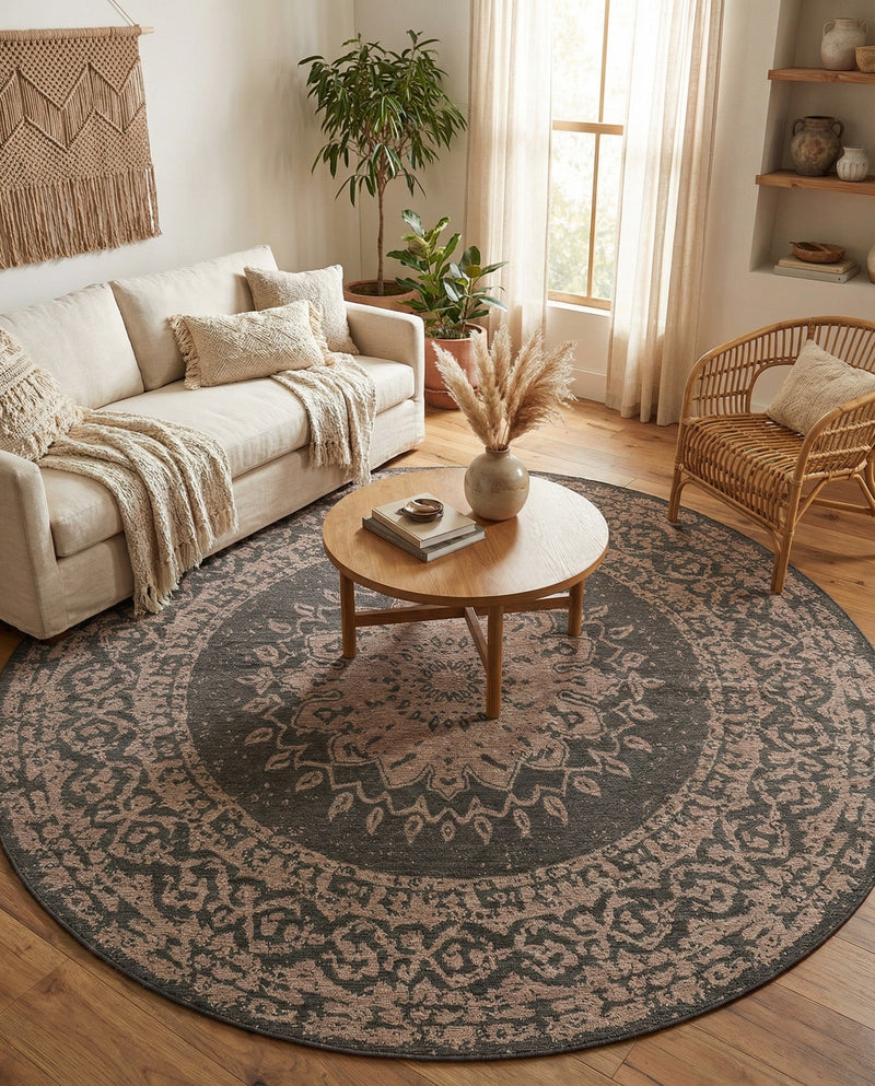 Patio Heritage Collection Area Rug -  Charleston (Charcoal Gray) Round Charcoal Gray  lifestyle 70