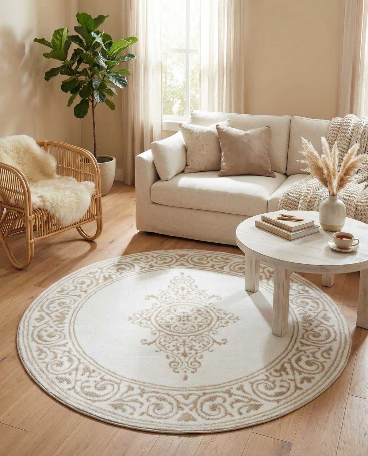 Sanctuary Retreat Collection Area Rug - Haven Round Snow White  lifestyle 76