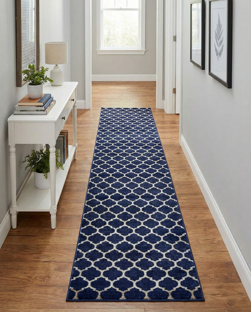 Lattice Gardens Collection Area Rug -  Bloomfield (Dark Blue) Runner Dark Blue  lifestyle 82