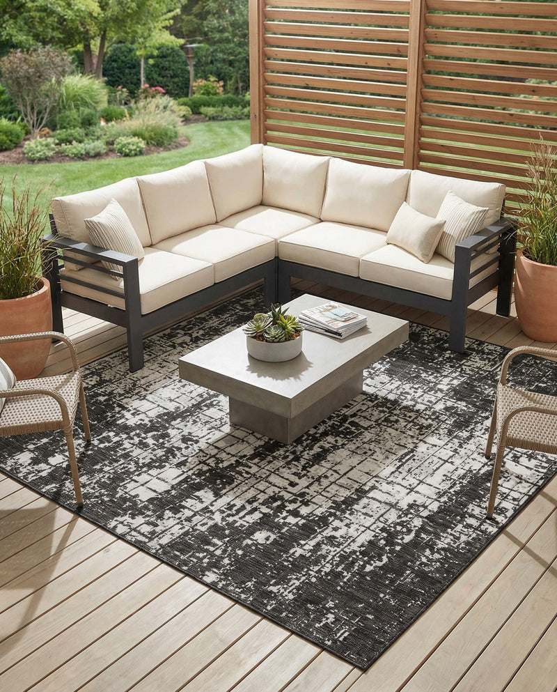 Urban Terrace Collection Area Rug -  Midtown Square Black and White  lifestyle 23