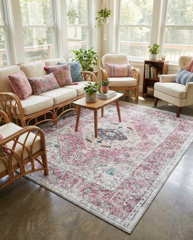 Laguna Sands Collection Area Rug -  Newport Rectangle Light Coral Pink  lifestyle 30