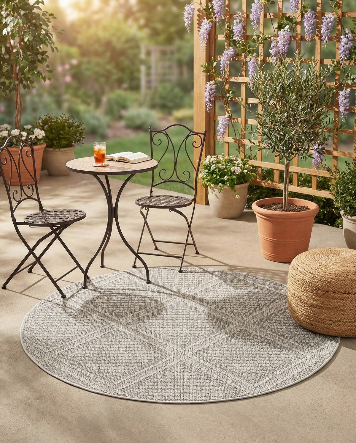 Savannah Pergola Collection Area Rug -  Eden Round Light Gray  lifestyle 144