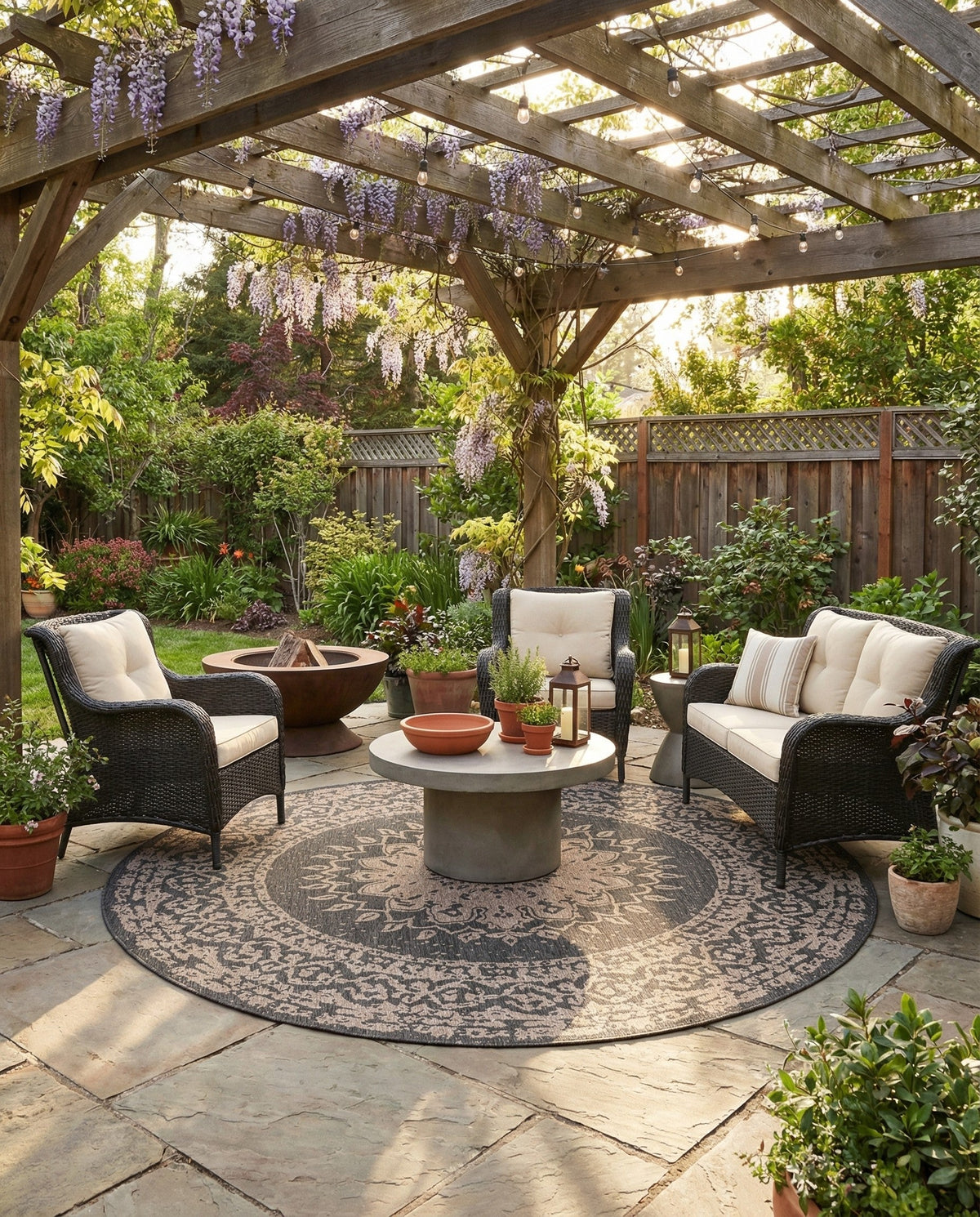 Patio Heritage Collection Area Rug -  Charleston (Charcoal Gray) Round Charcoal Gray  lifestyle 71