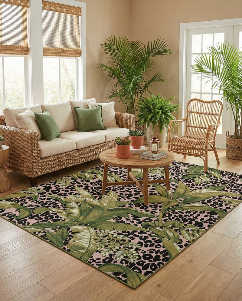Seaside Blooms Collection Area Rug -  Lotus Rectangle Green  lifestyle 38