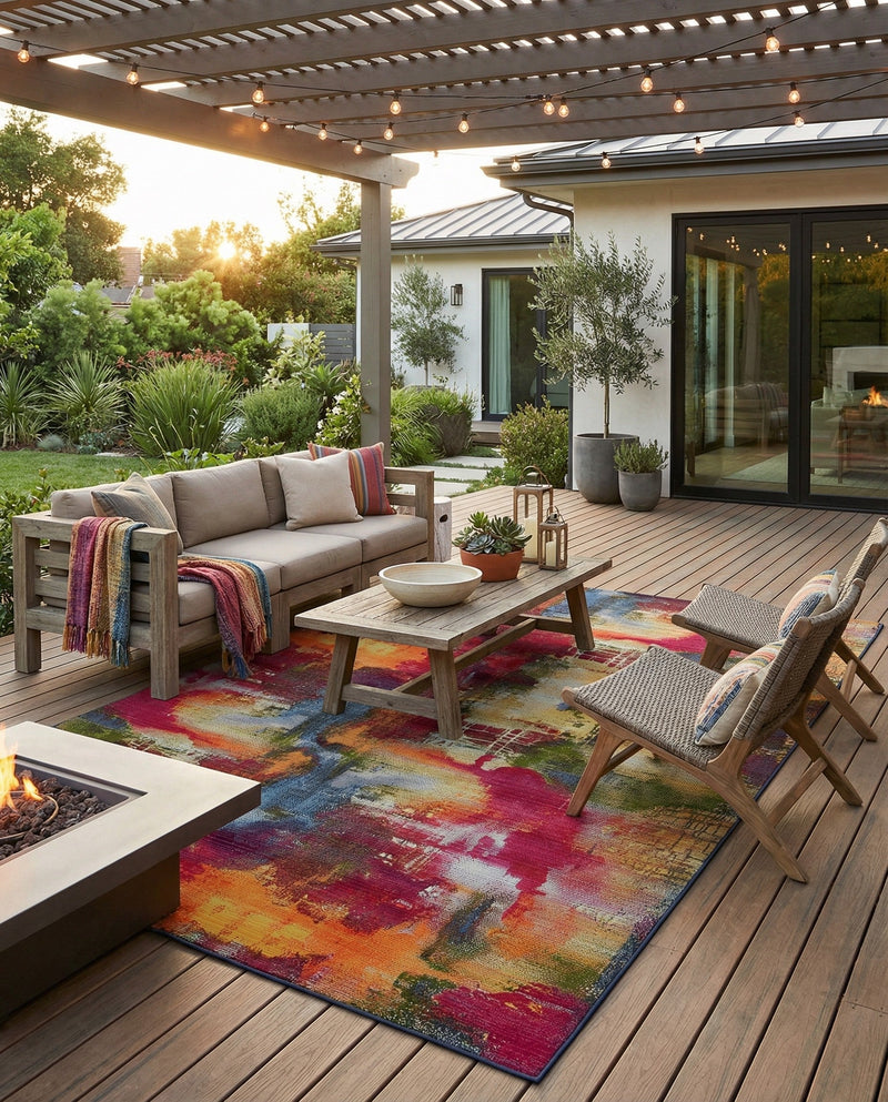 Urban Terrace Collection Area Rug -  Atrium Rectangle Multi  lifestyle 59