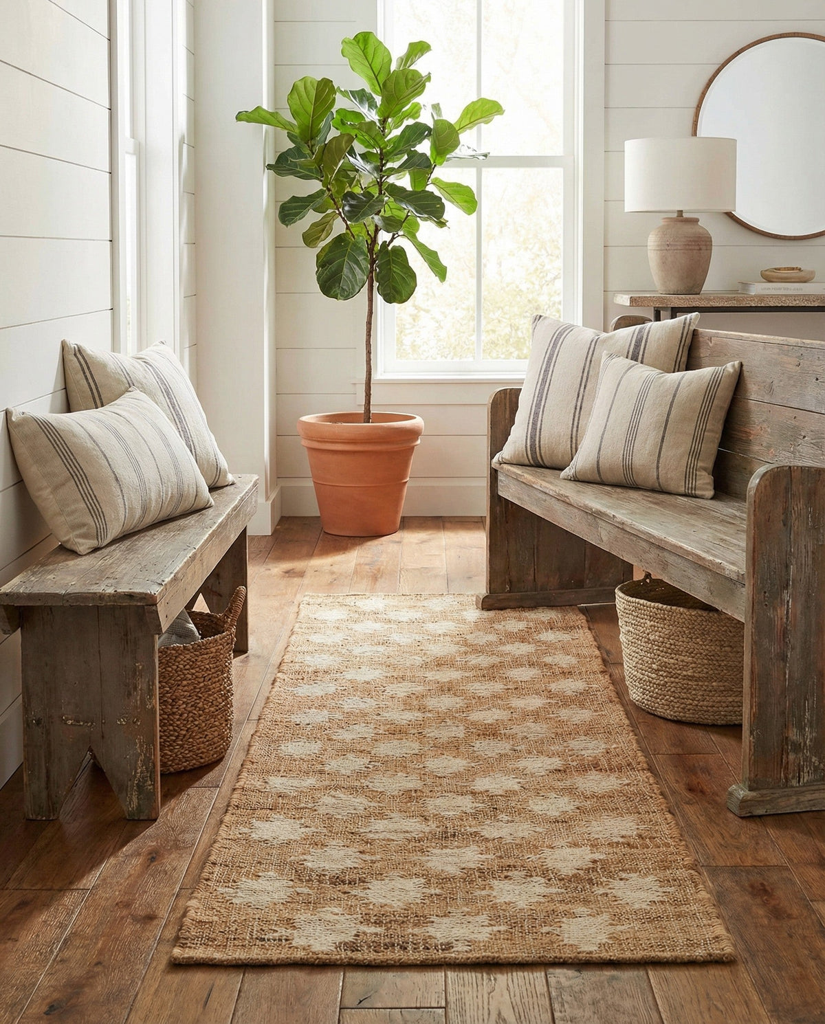 Benares Handwoven Jute Collection Area Rug -  Bodhi Runner Ivory and Beige  lifestyle 40