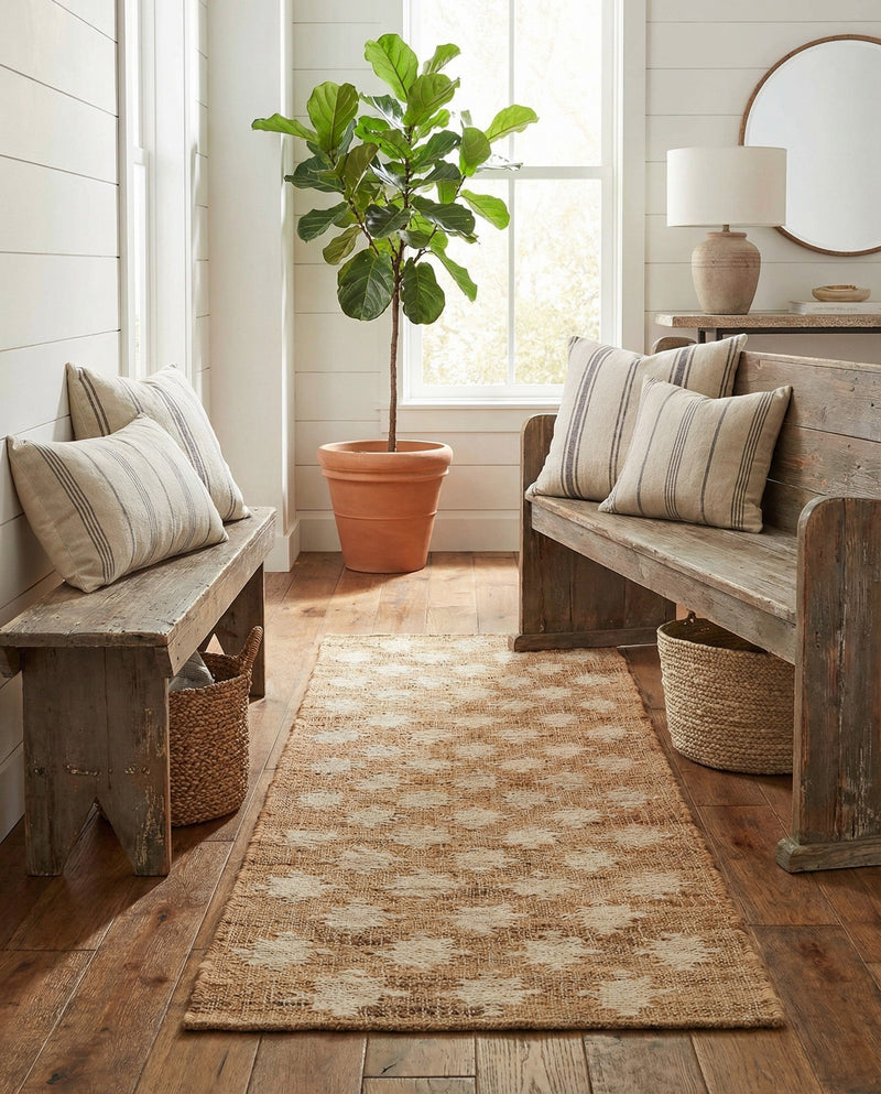 Benares Handwoven Jute Collection Area Rug -  Bodhi Runner Ivory and Beige  lifestyle 40