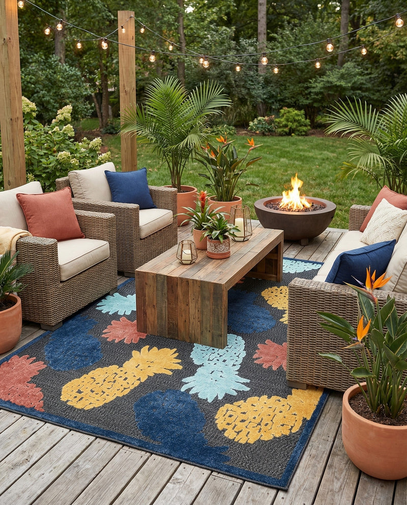 Caribbean Terrace Collection Area Rug -  Nevis Rectangle Black  lifestyle 35