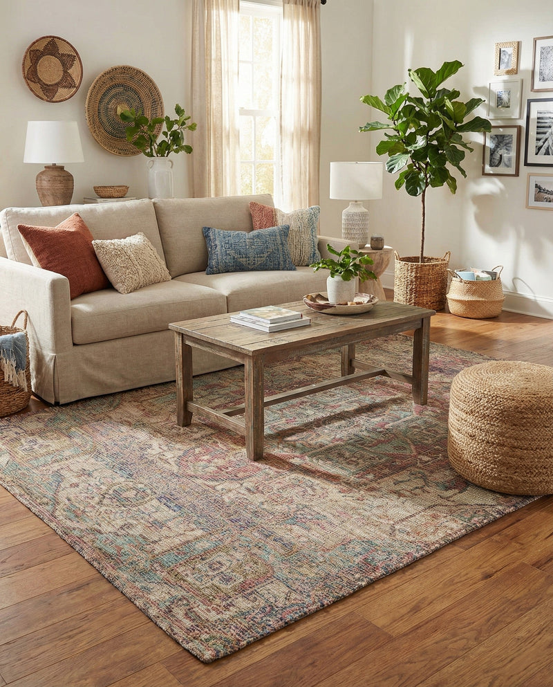 Savannah Threads Collection Area Rug -  Karoo Rectangle Antique Red and Blue  lifestyle 6