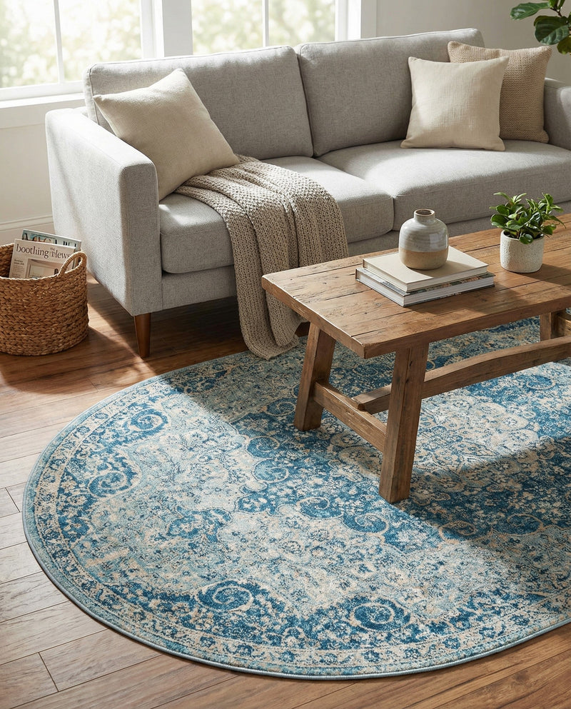 Coastal Haven Collection Area Rug - Seabreeze (Navy Blue) Oval Navy Blue  lifestyle 78