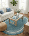Terrace Fringe Collection Area Rug - Veranda (Teal) Oval Teal  lifestyle 82