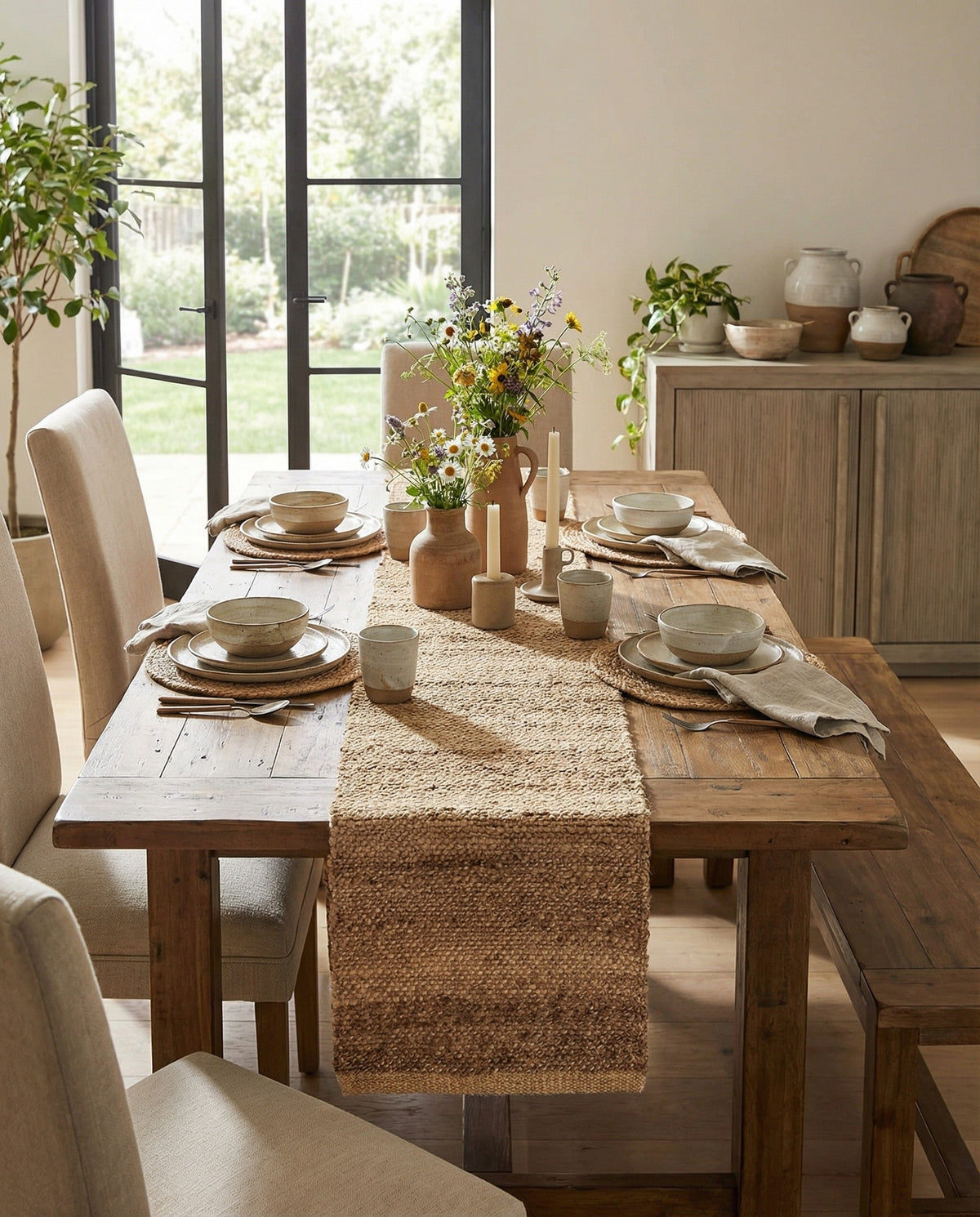 Woven Seaside Jute Collection Area Rug - Nantucket Table Runner Natural Ivory  lifestyle 88