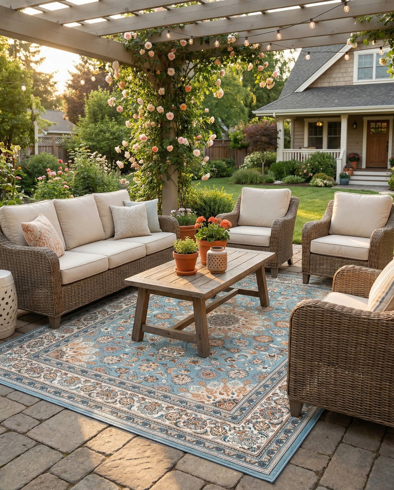 Patio Heritage Collection Area Rug -  Bower Rectangle Blue  lifestyle 28
