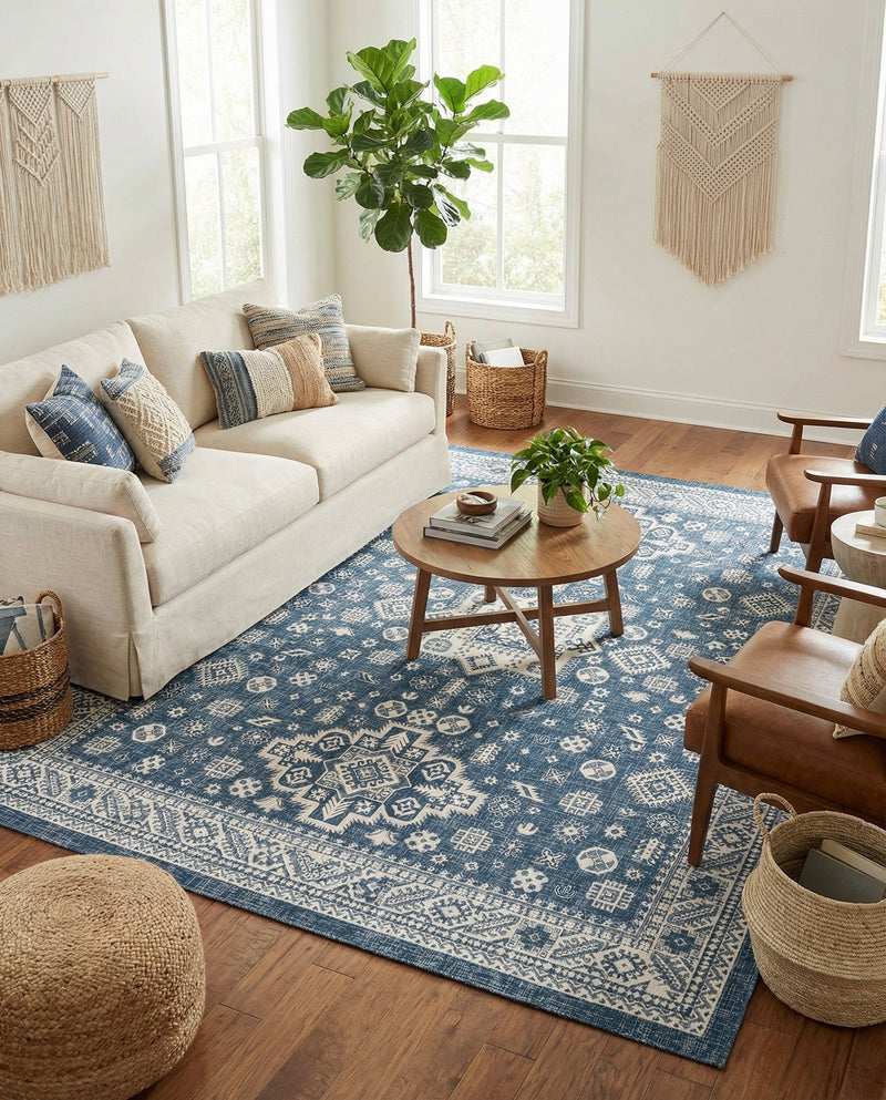 Tribal Terrace Treasures Collection Area Rug -  Incan Isle (Blue) Rectangle Blue  lifestyle 11