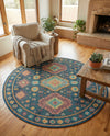 Coastal Terrace Collection Area Rug -  Dunes Round Navy Blue  lifestyle 37