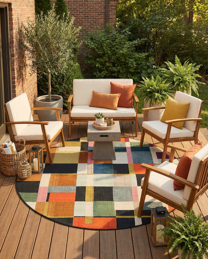 Outdoor Marrakesh Collection Area Rug -  Tangier Round Multi  lifestyle 73