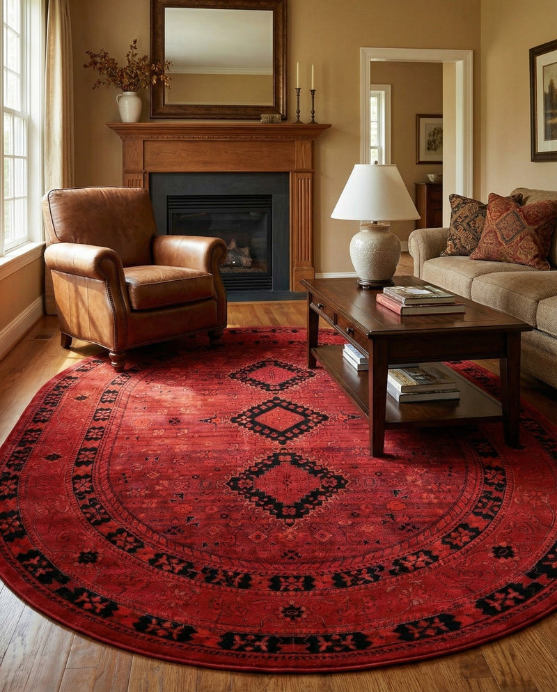 Samarkand Elegance Collection Area Rug -  Zarafshan Oval Red  lifestyle 74