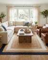 Woven Seaside Jute Collection Area Rug - Nantucket Rectangle Navy Blue White Natural  lifestyle 31