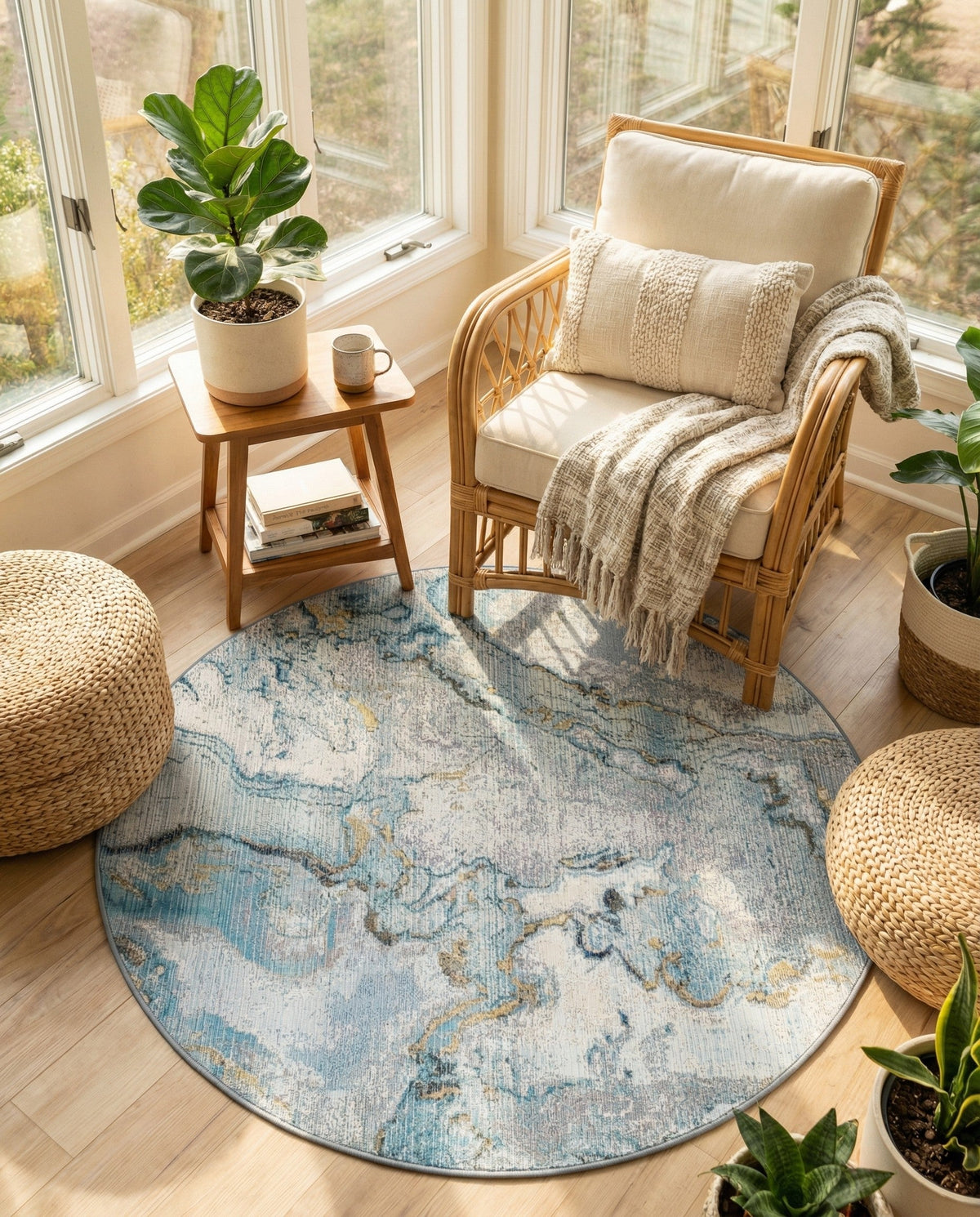 Urban Terrace Collection Area Rug -  Vertex Round Blue and Ivory  lifestyle 81