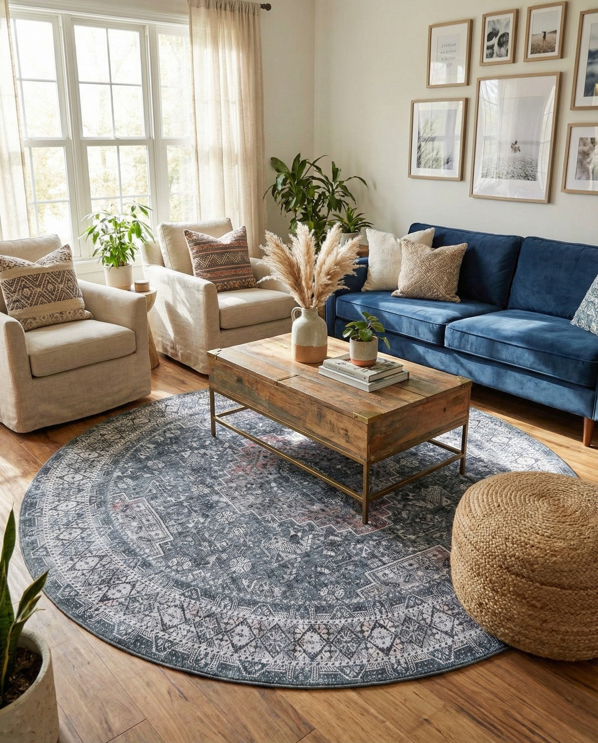 Heritage Elegance Collection Area Rug -  Uffizi Round Gray  lifestyle 80