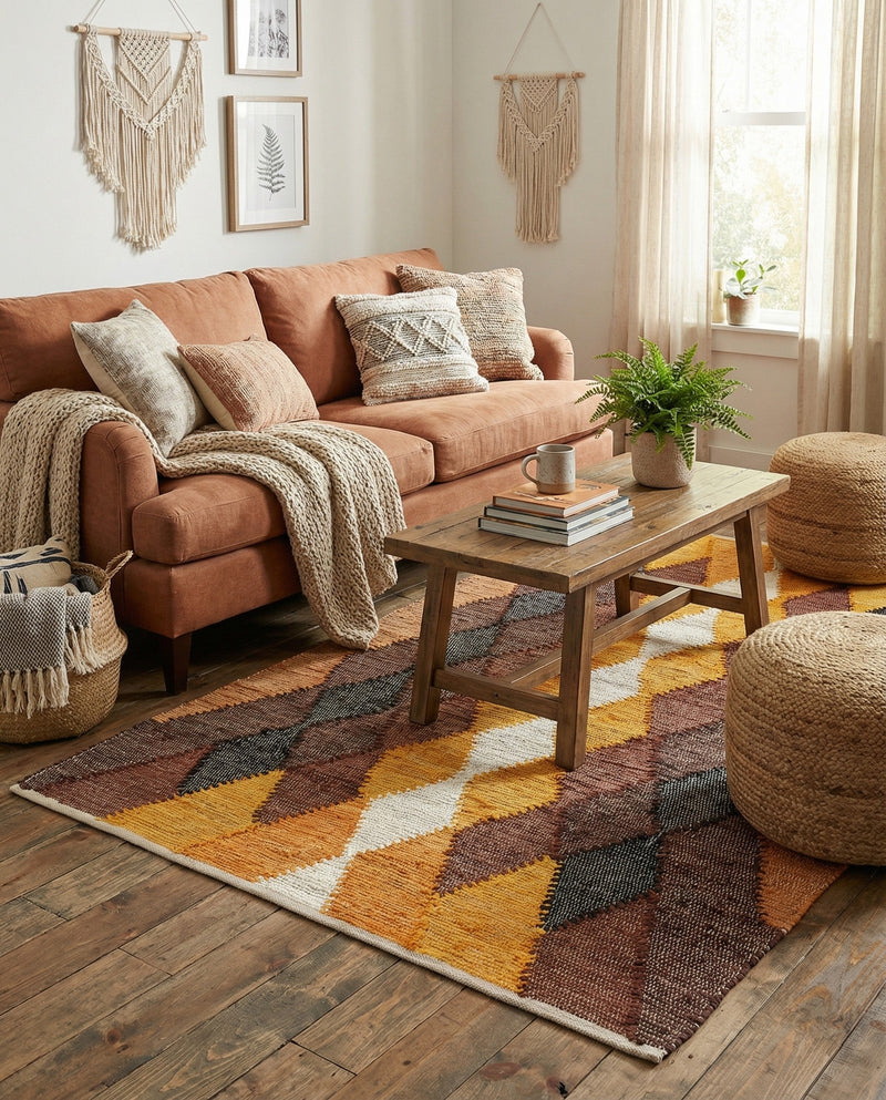 Thar Cotton Collection Area Rug -  Munnar Rectangle Brown Yellow Black  lifestyle 10