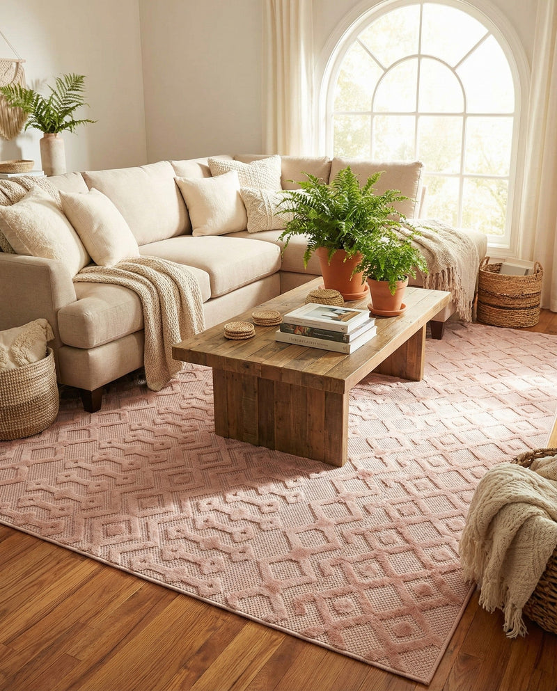 Garden Lattice Charm Collection Area Rug -  Pergola (Pink) Rectangle Pink  lifestyle 10