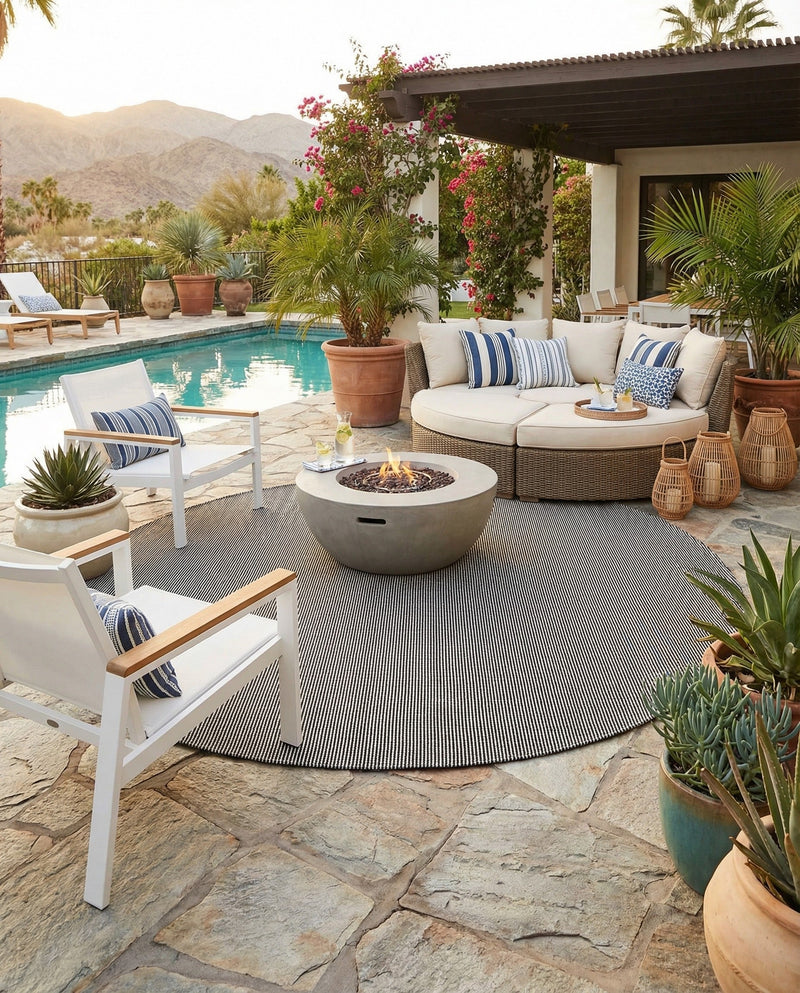 Jill Zarin Sedona Oasis Outdoor Collection Area Rug - Coconino (Black Sky) Round Black Sky  lifestyle 40