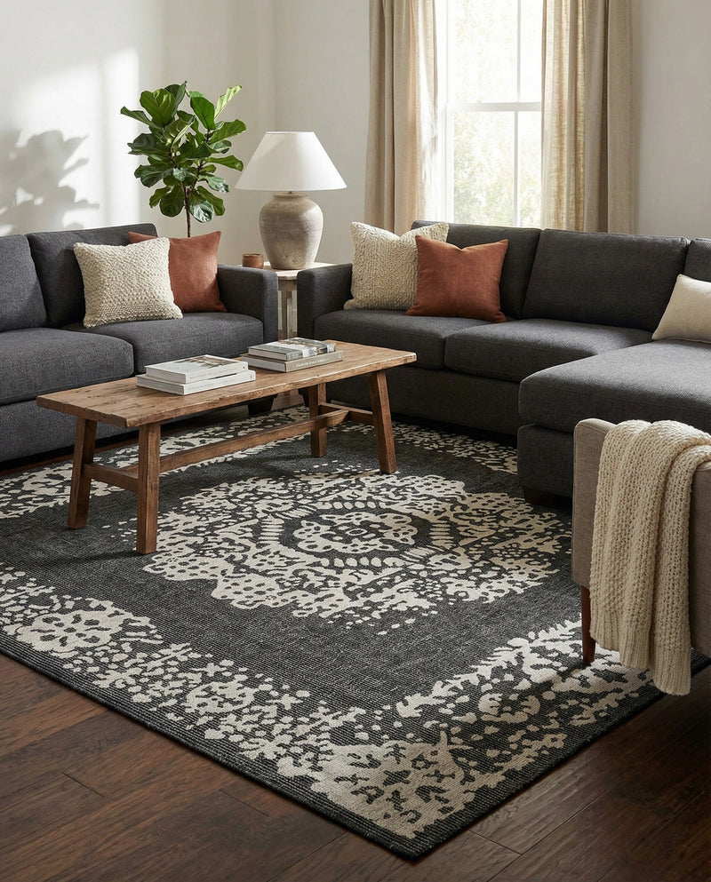 Patio Heritage Collection Area Rug - Savannah (Charcoal Gray) Square Charcoal Gray  lifestyle 67