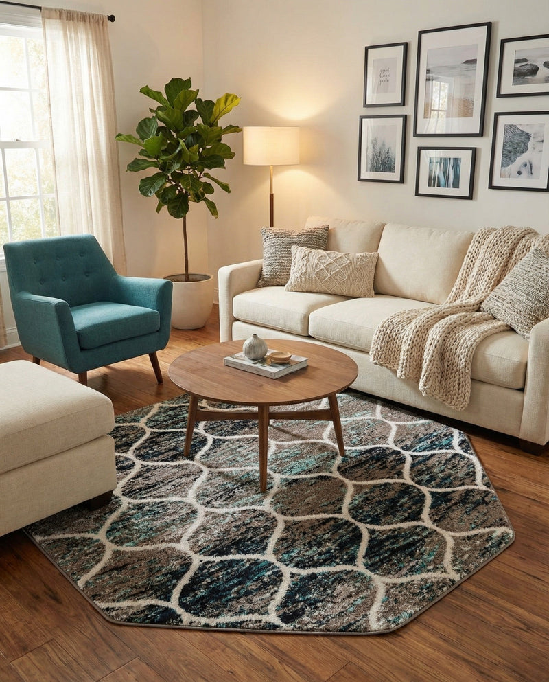 Trellis Mosaic Collection Area Rug -  Pergolatown (Blue Multi) Octagon Blue Multi  lifestyle 50